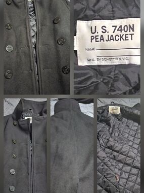 Schott NYC Black Wool Blend U.S. 740N Pea Coat